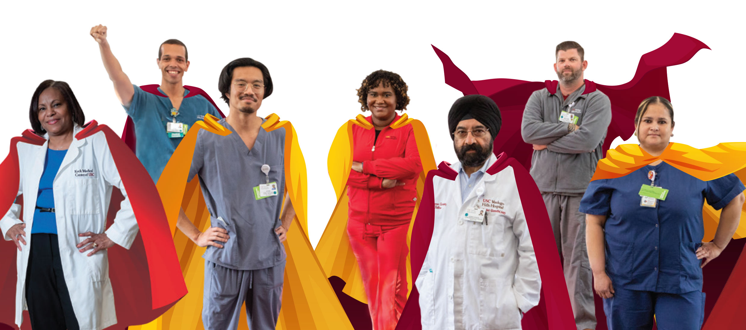Keck Medicine of USC health care providers with hero capes