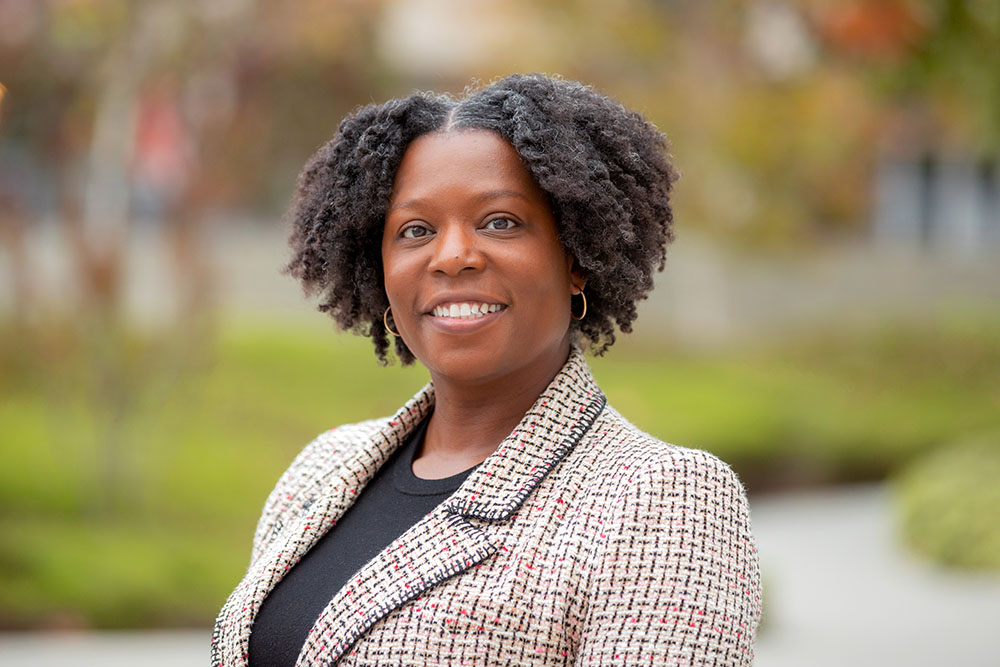 A portrait photograph of Keck Medicine of USC's chief diversity and inclusion officer Shannon Bradley on the Keck Medical Center of USC campus